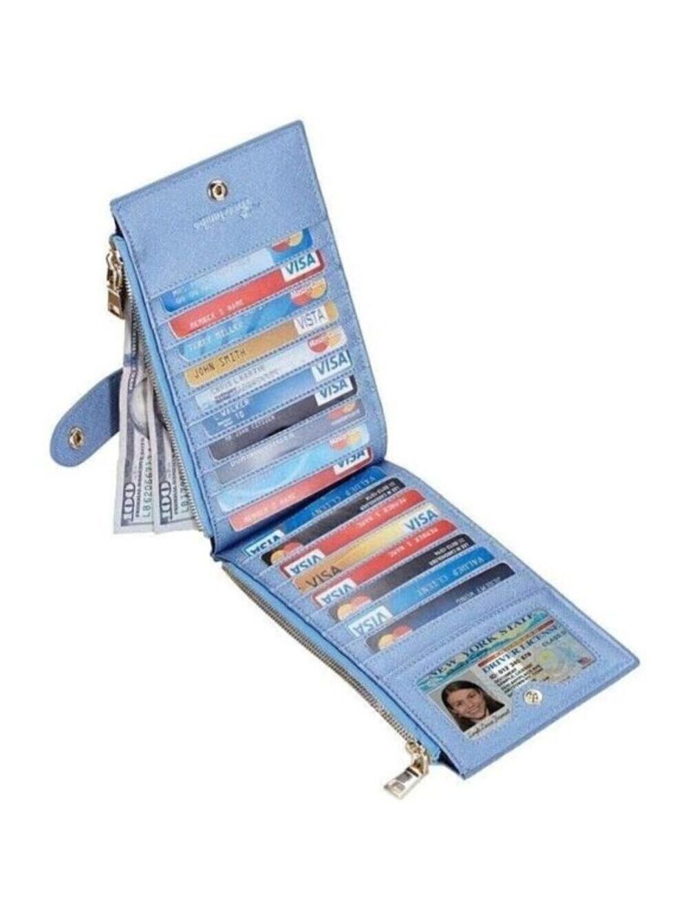 Women's Wallet RFID Blocking Bi fold Multi Card Wallet Zipper Pocket NEW BLUE